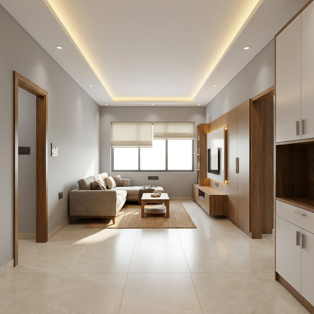 AI-generated 3D interior design of an Indian living room