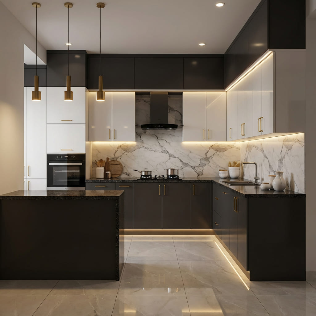 AI-generated 3D design of an Indian modular kitchen